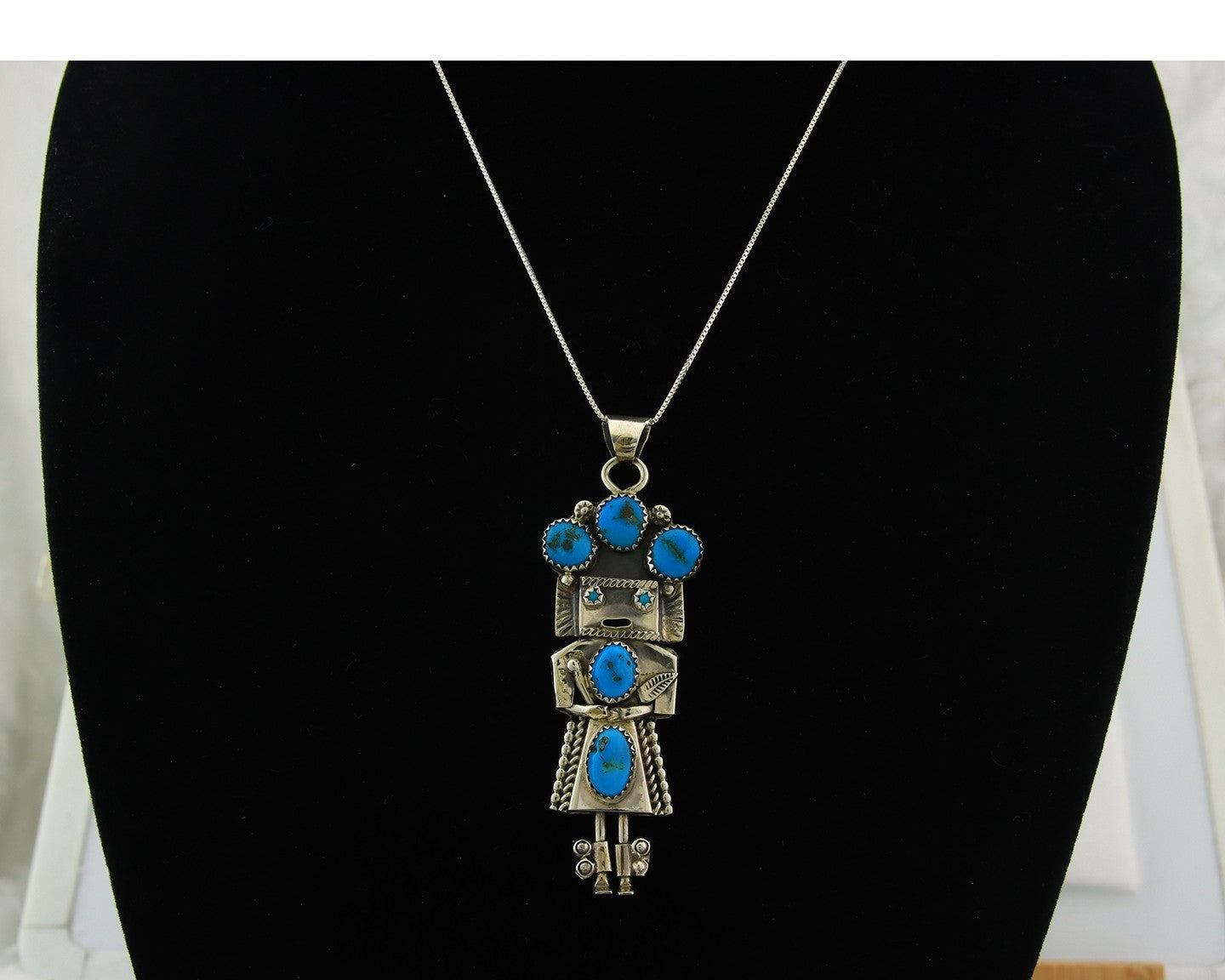 Navajo Kachina Necklace Sterling Silver Natural Turquoise Vintage Signed