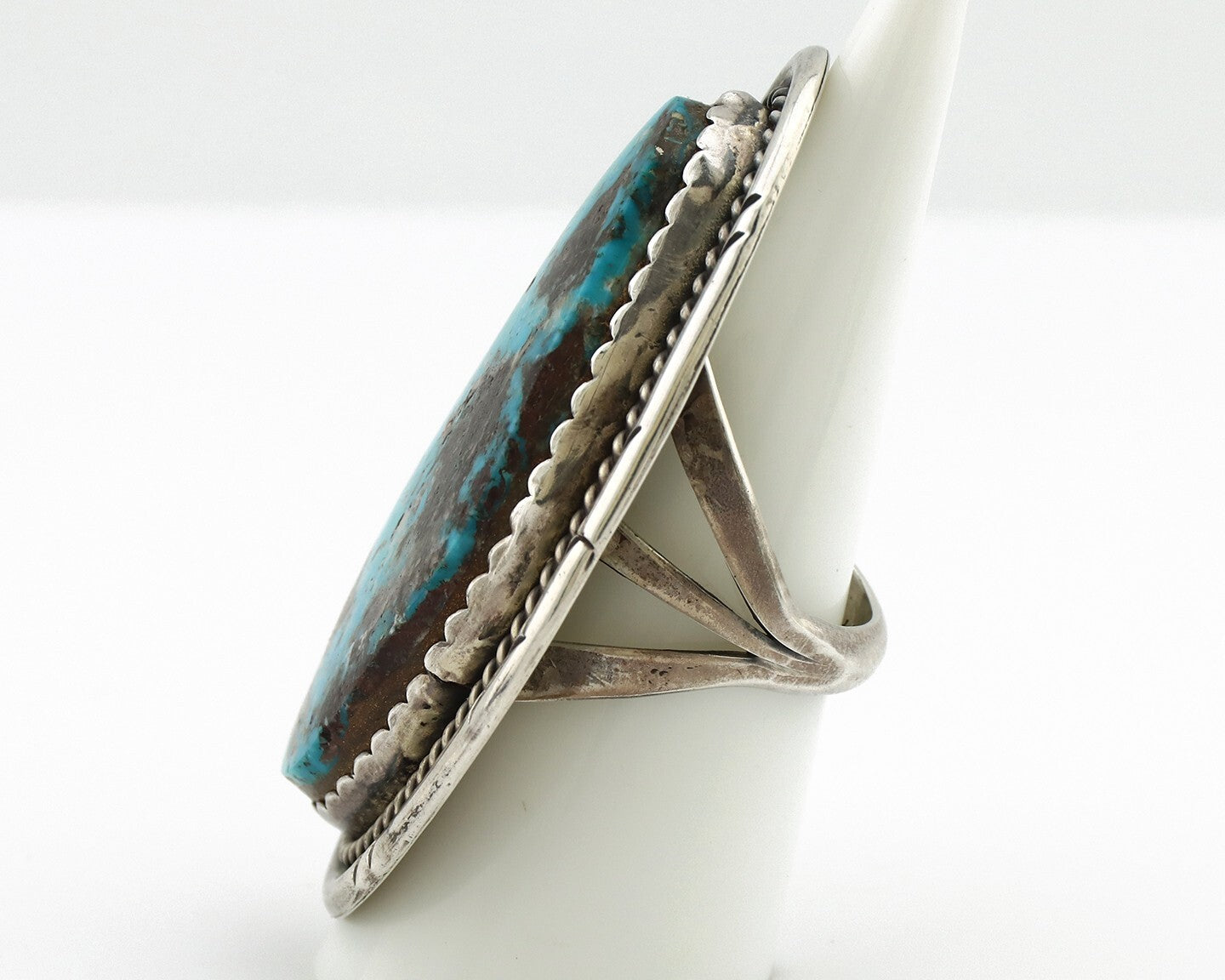Navajo Ring 925 Silver Morenci Turquoise Artist Signed PLATERO C.80s