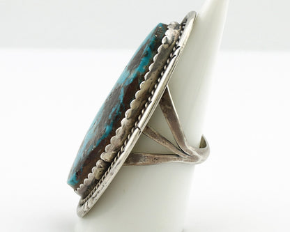 Navajo Ring 925 Silver Morenci Turquoise Artist Signed PLATERO C.80s