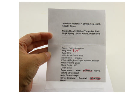 Navajo Ring 925 Silver Turquoise Shell Onyx Spiney Oyster Native Artist C80's