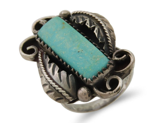Navajo Handmade Ring 925 Silver Natural Turquoise Native Artist C.80's