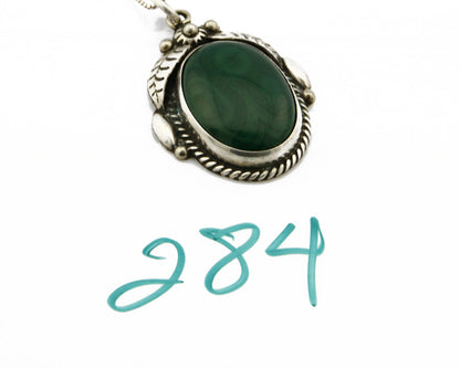 C.80-90's Navajo Signed JUSTIN MORRIS .925 Silver Natural Malachite Necklace