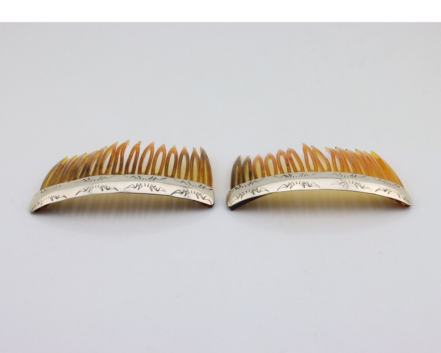 Navajo Hair Comb 925 Silver Hand Stamped Native American Artist 2 Piece Set C80s