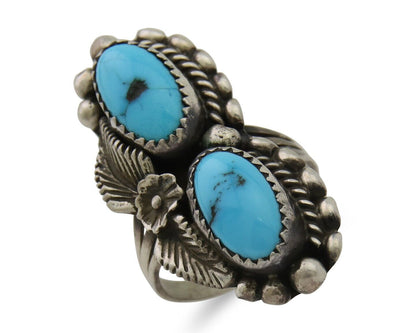Navajo Ring 925 Silver Natural Blue Turquoise Native Artist Signed SC C.80's