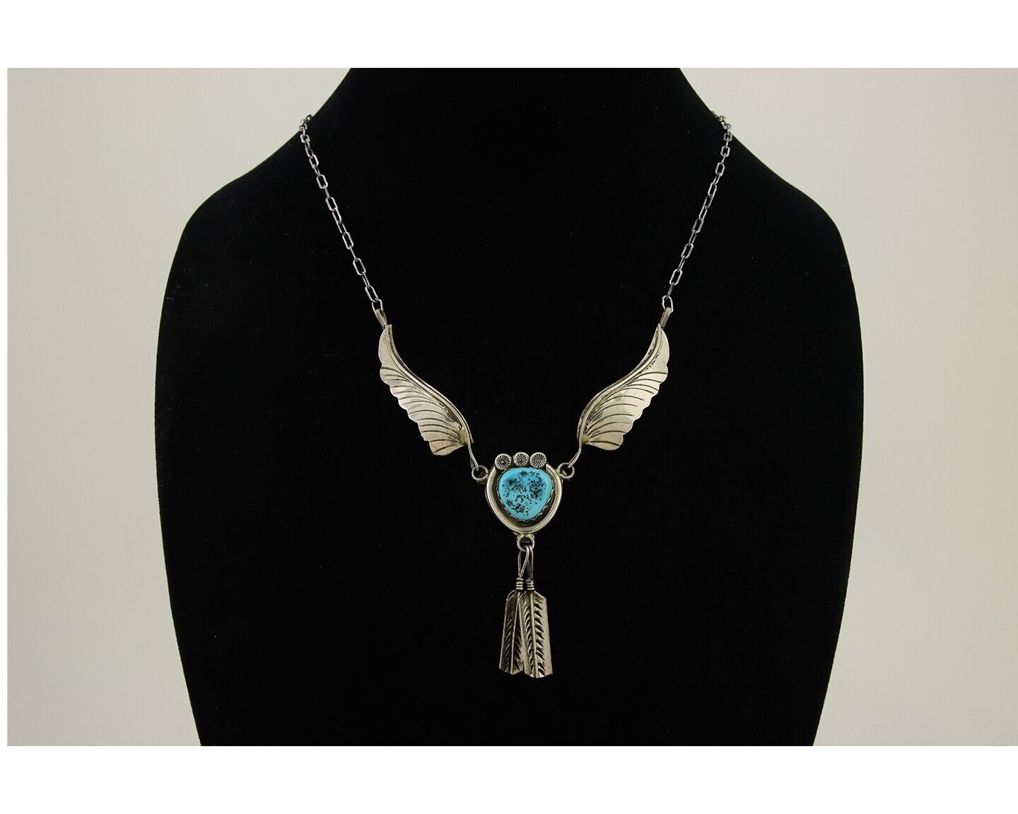 Navajo Turquoise Necklace 925 Silver Artist Signed Margie Chee C.80's