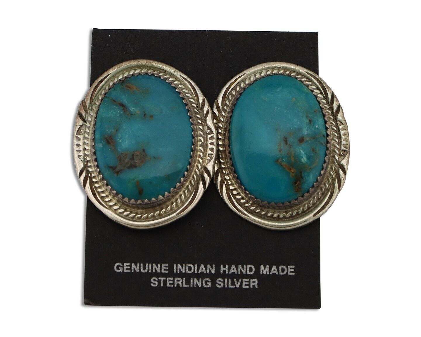 Navajo Earrings 925 Silver Kingman Turquoise Native American Artist C.80's