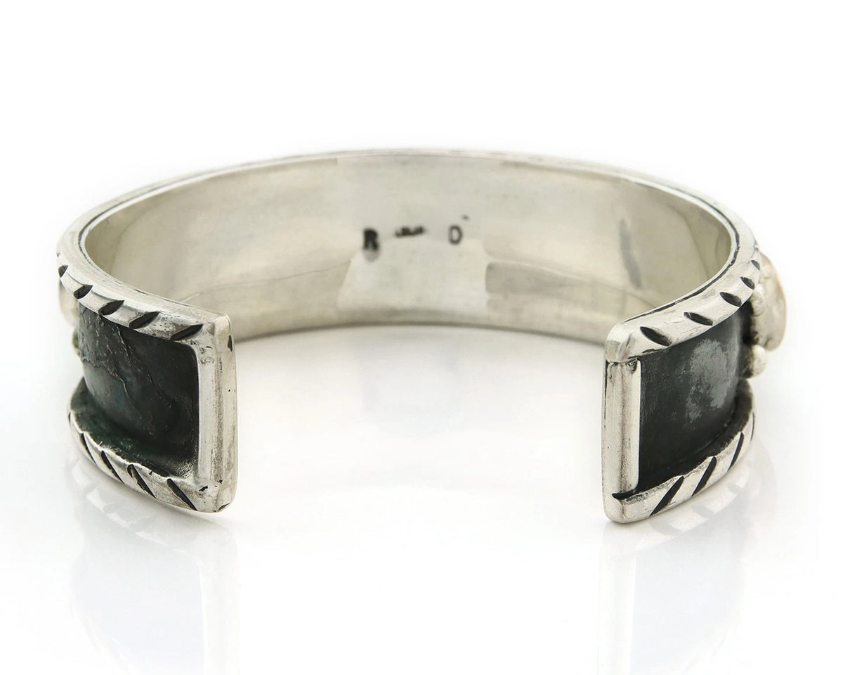 Navajo Cuff Bracelet Sterling Silver Turquoise Vintage Signed RD
