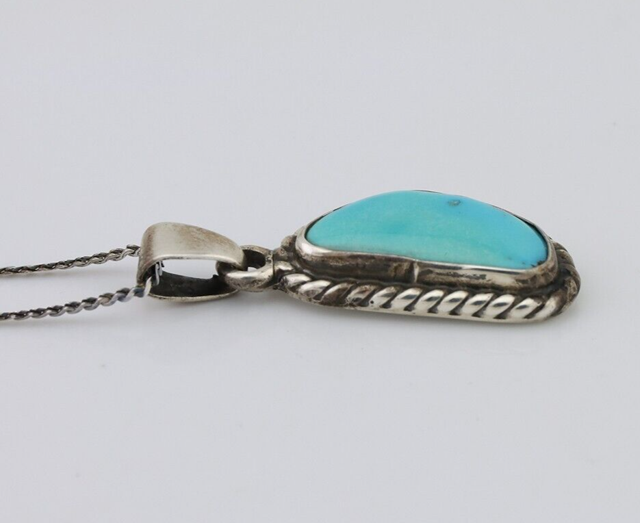 Navajo Necklace 925 Silver Natural Turquoise Signed M Raincloud C.90s