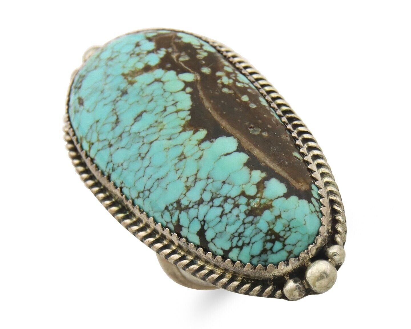 Navajo Ring 925 Sterling Spiderweb Blue Turquoise Native Artist C.80's Size 7.5