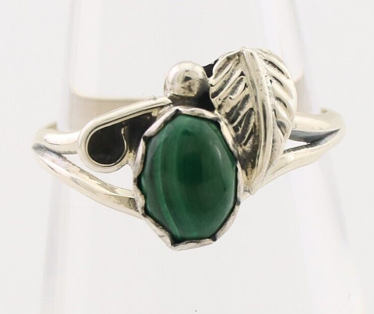 Navajo Handmade Ring 925 Silver Natural Malachite Native Artist Size 5.0 C.80's