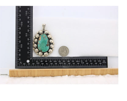 Large Navajo Pendant Sterling Silver Authentic Turquoise Vintage Artist Signed