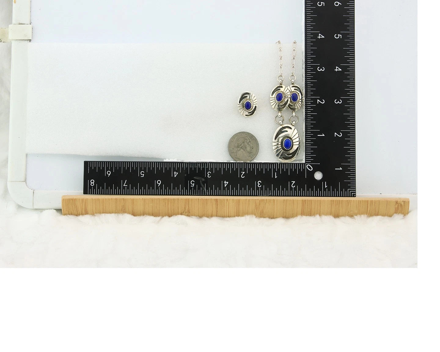 Navajo Necklace Earring Set Sterling Silver Natural Lapis Artist Signed LY