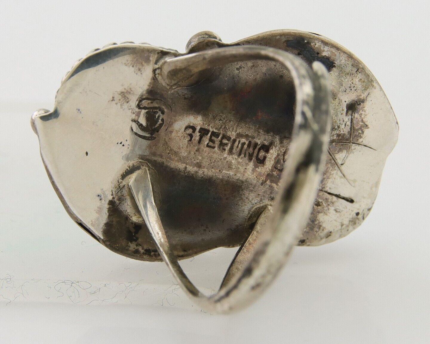Navajo Ring 925 Silver Natural Blue Green Turquoise Signed MC C.80's