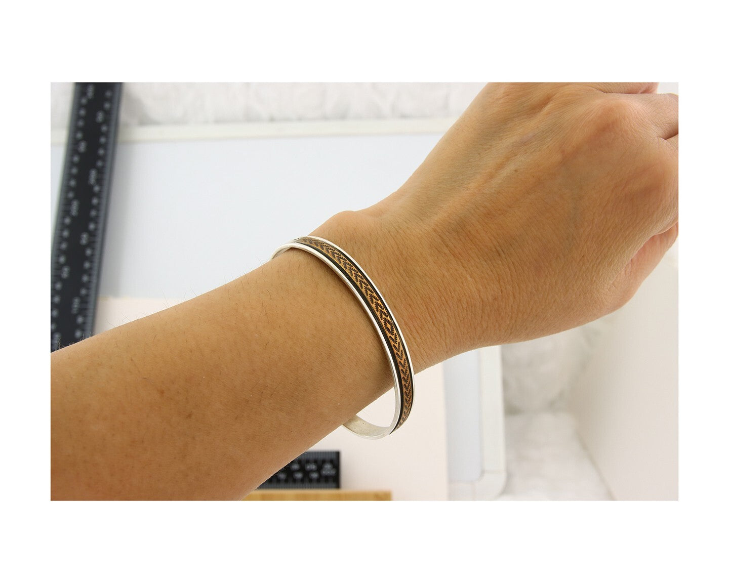 Navajo Bracelet 925 Silver & 12k Yellow Gold Filled Signed R C.80's