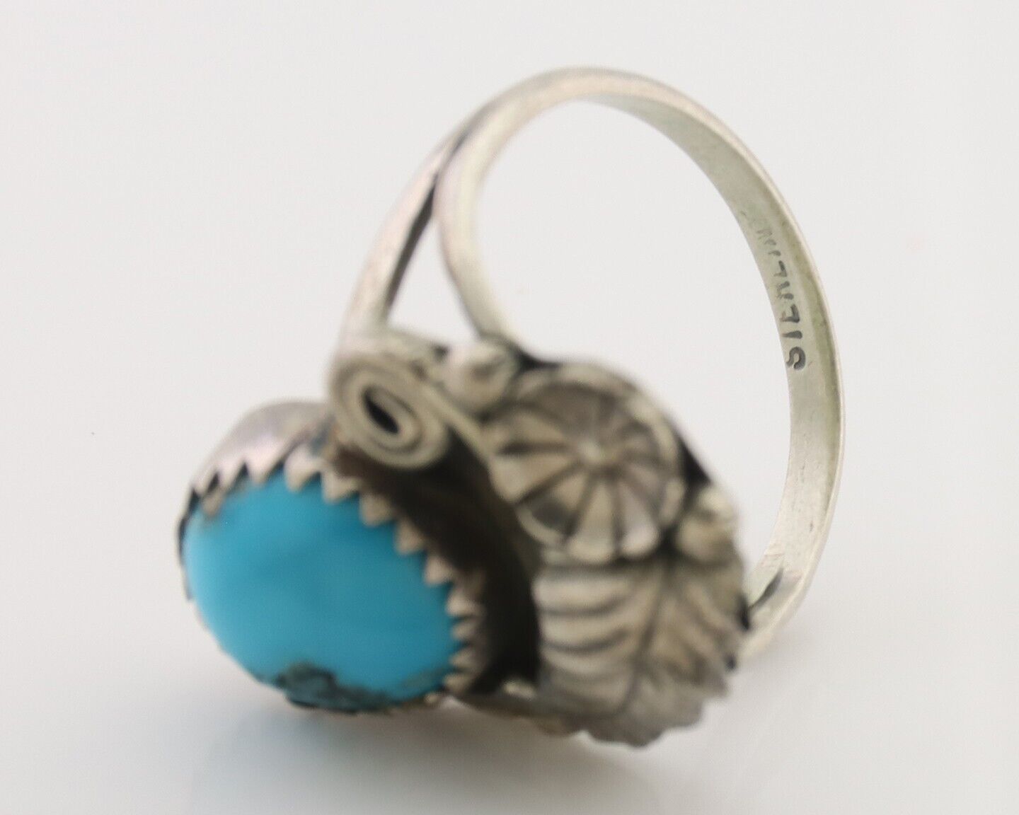 Navajo Ring 925 Silver Natural Blue Turquoise Native American Artist C.80's