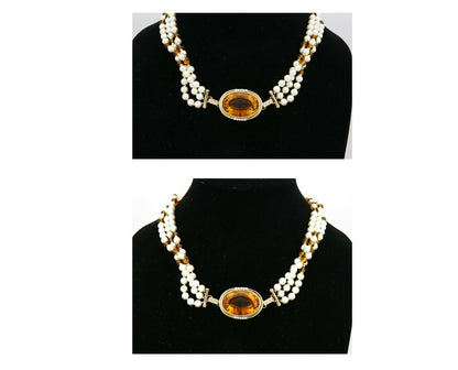 Vtg Natural Mined Diamond Citrine Pearl 62.72 tcw 14k SOLID Gold Necklace