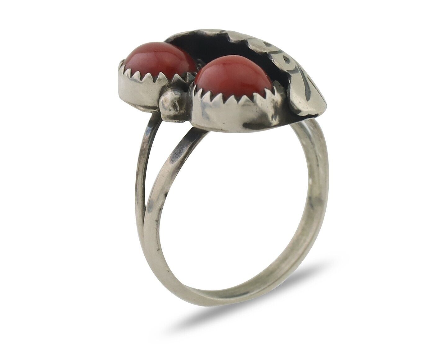 Navajo Handmade Ring 925 Silver Natural Mediterranean Coral Signed 88 C.80's