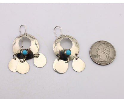 Navajo Dangle Handmade Earrings 925 Silver Blue Turquoise Native Artist C.80's