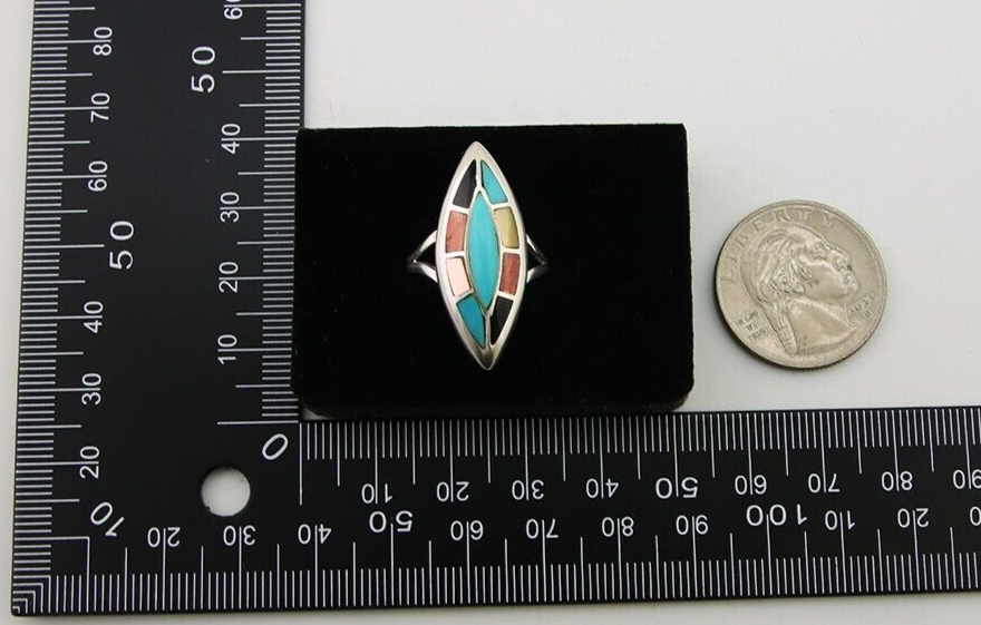 Navajo Ring 925 Silver Turquoise Shell Onyx Spiney Oyster Native Artist C.80's
