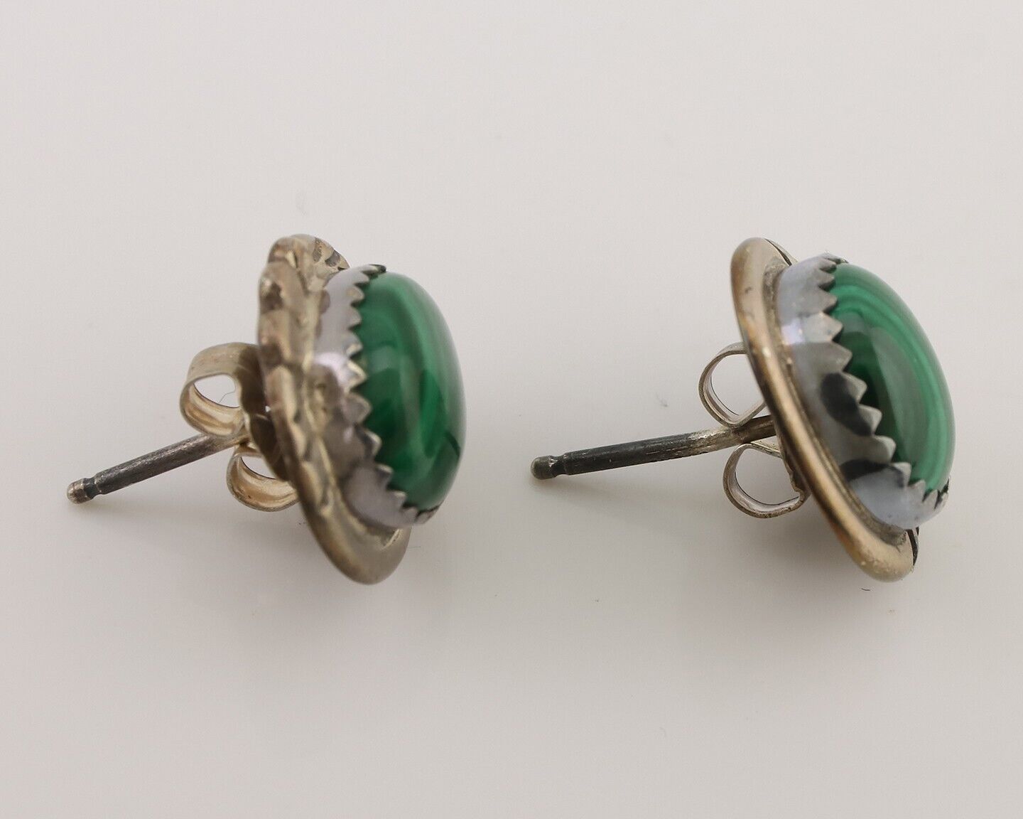 Navajo Earrings 925 Silver Natural Malachite Native American Artist C.80's