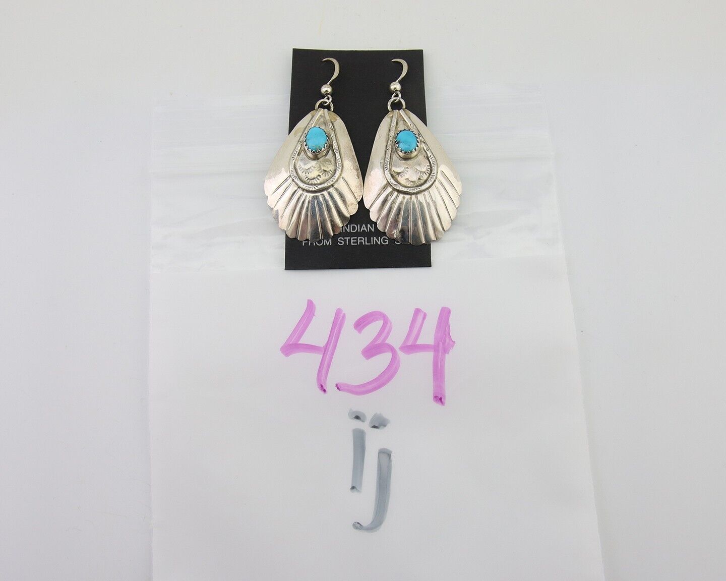 Navajo Earrings 925 Silver Turquoise Artist Signed Dean Brown C.80's