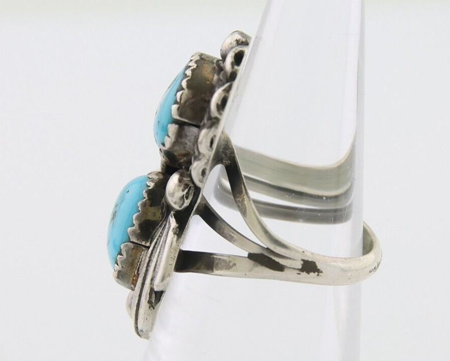 Navajo Ring 925 Silver Natural Blue Turquoise Artist Signed SC C.80's Size 4.75