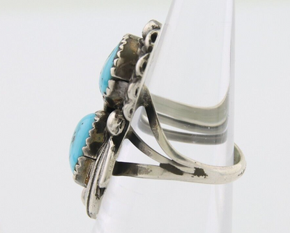 Navajo Ring 925 Silver Natural Blue Turquoise Artist Signed SC C.80's Size 4.75