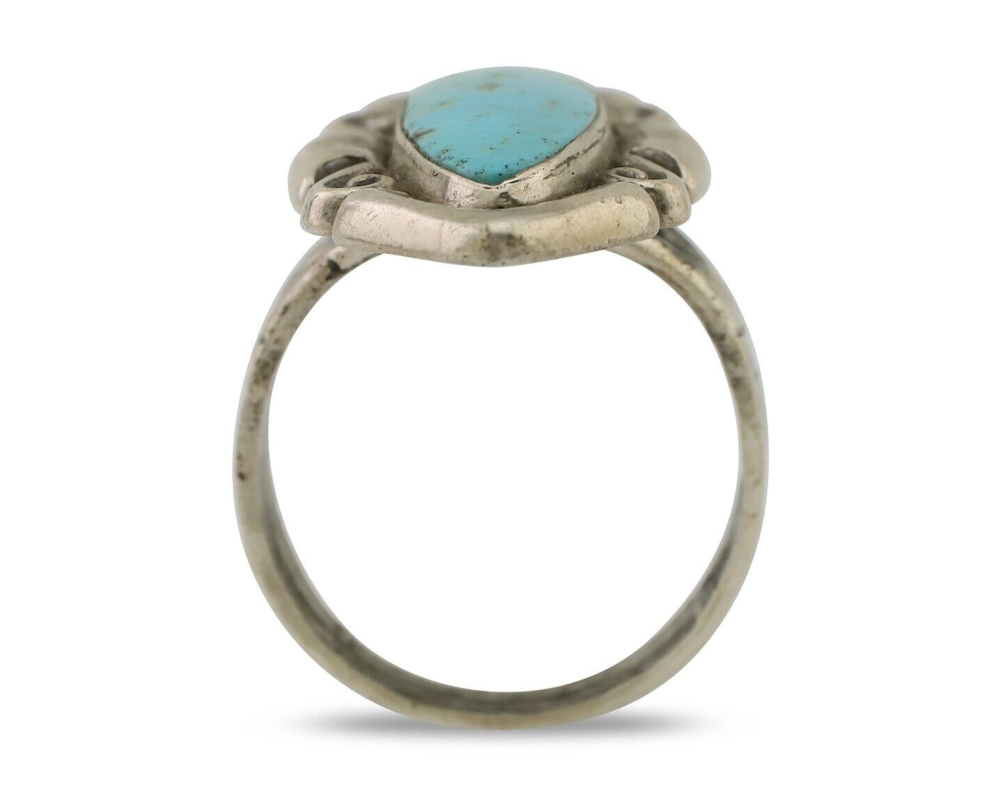 Navajo Ring 925 Silver Natural Blue Turquoise Native Artist Size 8.0 C.80's