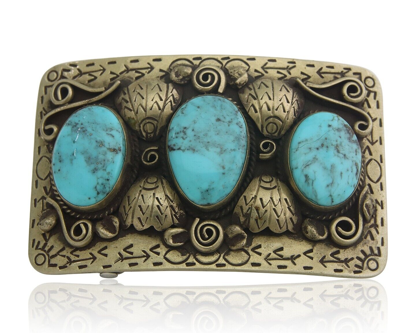 Navajo Belt Buckle .999 Nickel Handmade Artist Signed IJC 2.0x3.0 in C.1980's