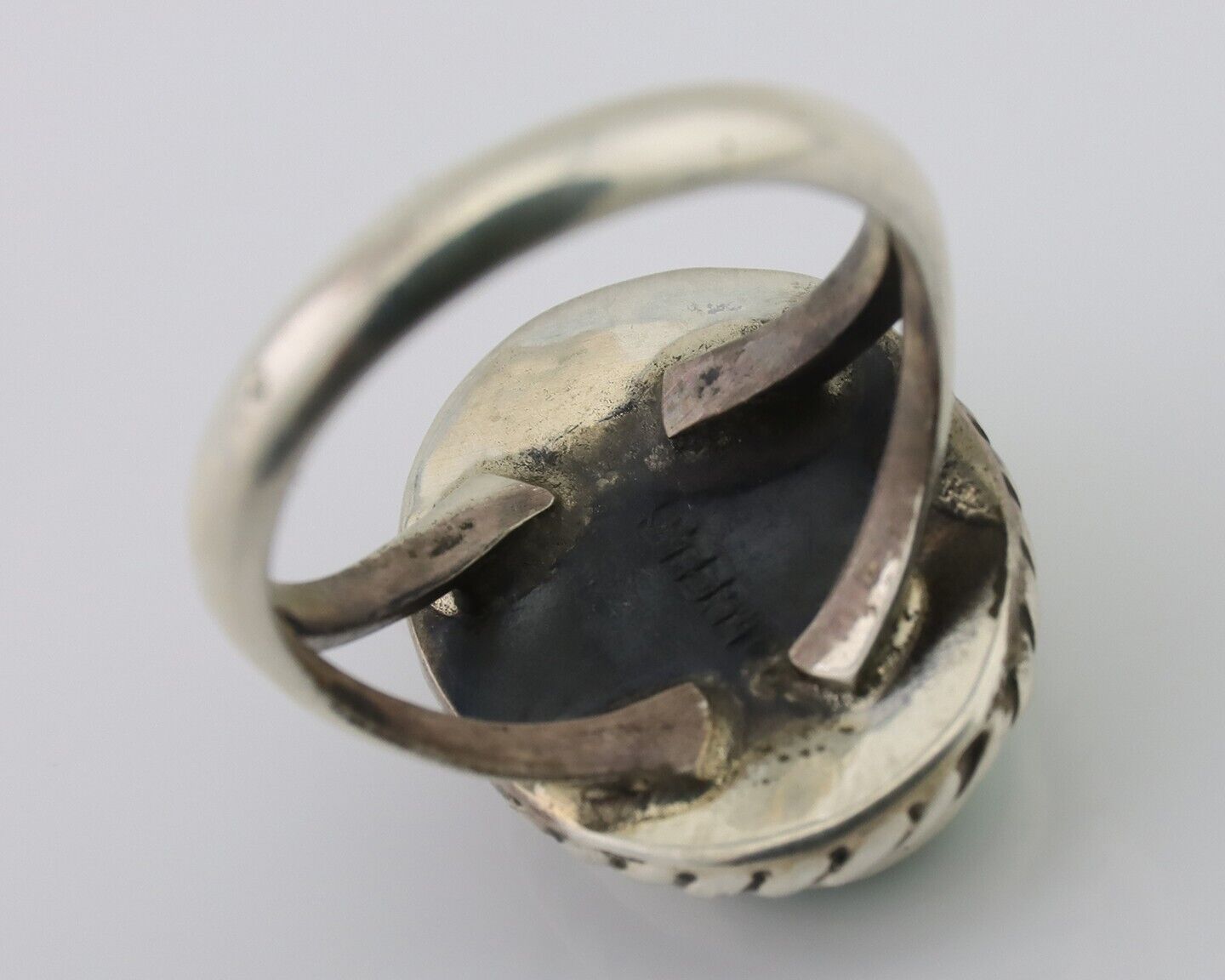Navajo Ring 925 Silver Natural Green Turquoise Native American Artist C.80's