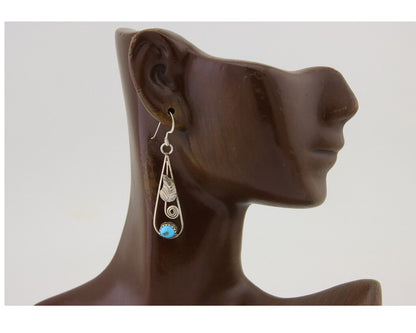 Navajo Dangle Earrings 925 Silver Natural Blue Turquoise Artist Signed JB C.80's