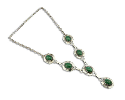C.80-90's Navajo William Denetdale .925 SOLID Silver Natural Malachite Necklace