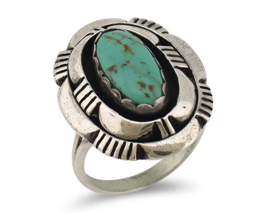 Navajo Ring 925 Silver Turquoise Artist Signed Leonard & Marian Nez C.80's