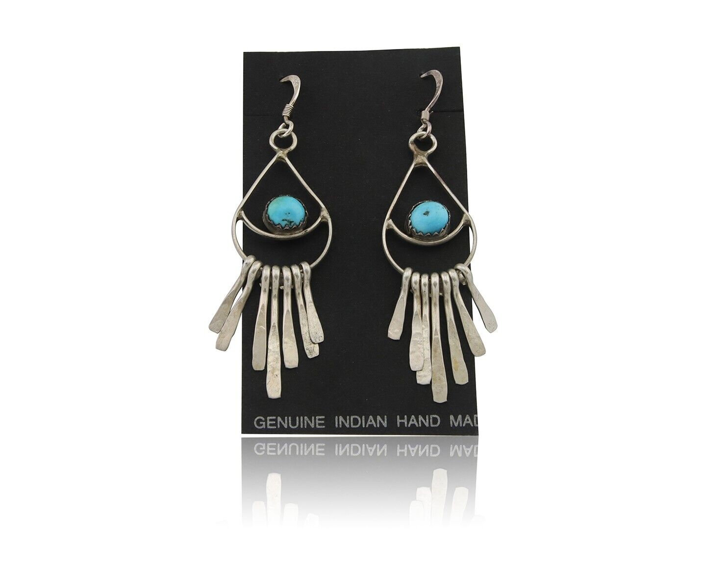 Navajo Dangle Earrings 925 Silver Natural Turquoise Artist Signed JB C.80's