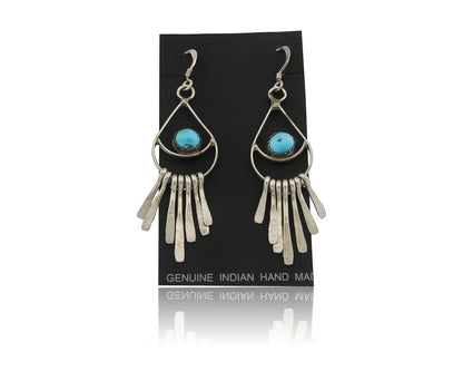 Navajo Dangle Earrings 925 Silver Natural Turquoise Artist Signed JB C.80's