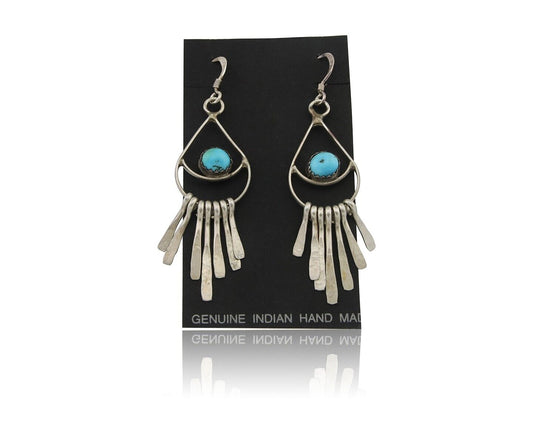Navajo Dangle Earrings 925 Silver Natural Turquoise Artist Signed JB C.80's