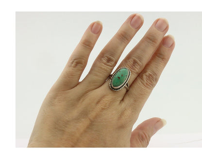 Navajo Ring 925 Silver Natural Green Turquoise Signed M Montoya C.80's