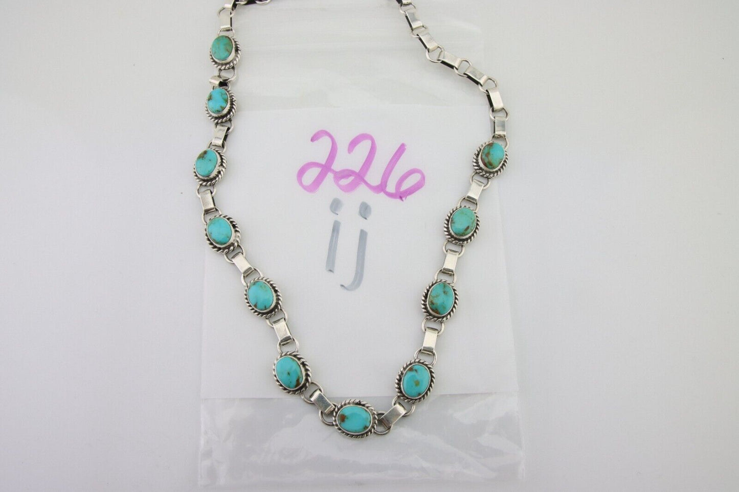 Navajo Turquoise Necklace 925 Silver Natural Blue Native American Artist C.80's