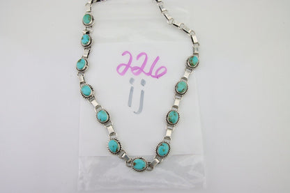 Navajo Turquoise Necklace 925 Silver Natural Blue Native American Artist C.80's