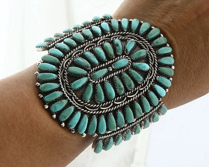 Navajo Cuff Bracelet Sterling Silver Kingman Vintage Turquoise Signed LH C.80's