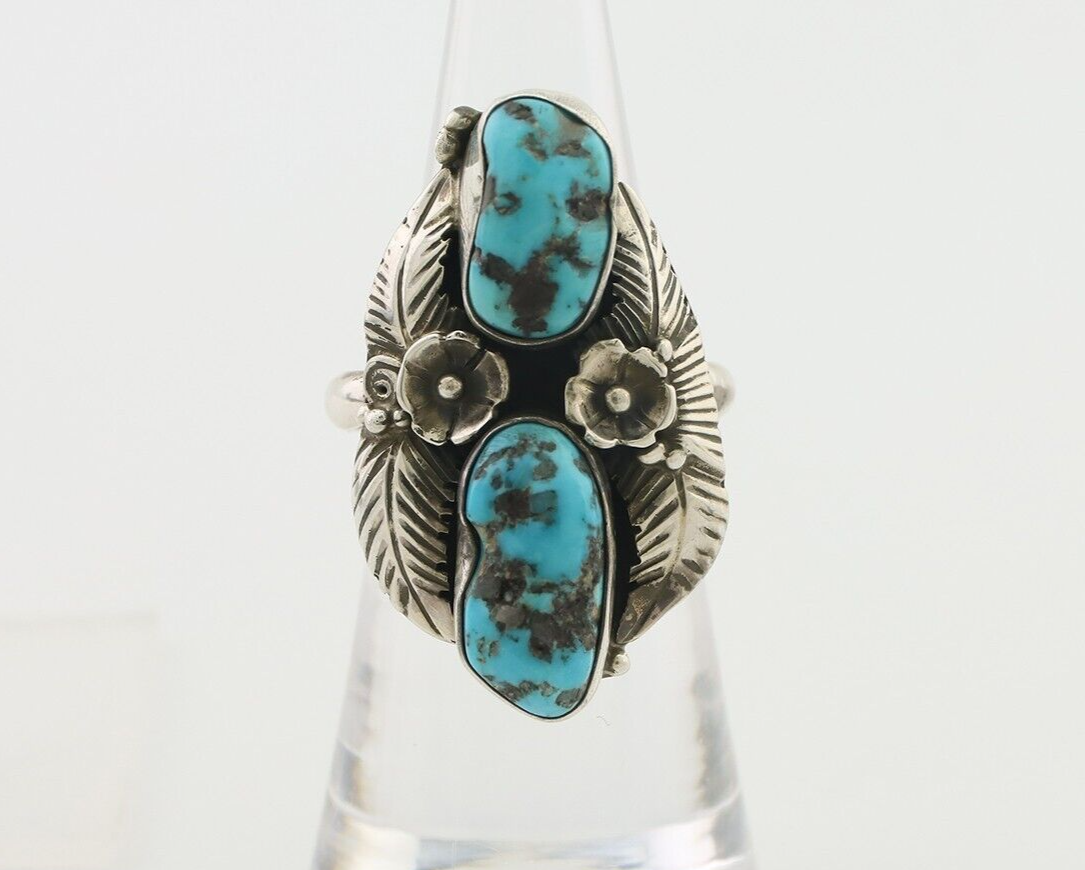 Navajo Ring 925 Silver Sleeping Beauty Turquoise Signed Evelyn Abeita C.80's
