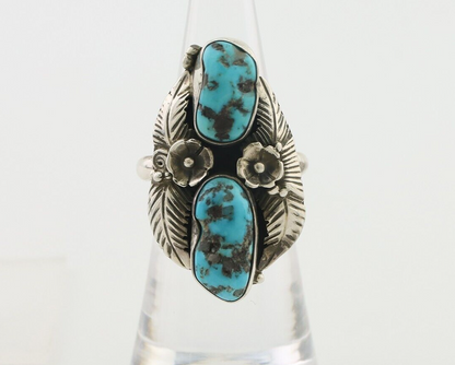 Navajo Ring 925 Silver Sleeping Beauty Turquoise Signed Evelyn Abeita C.80's