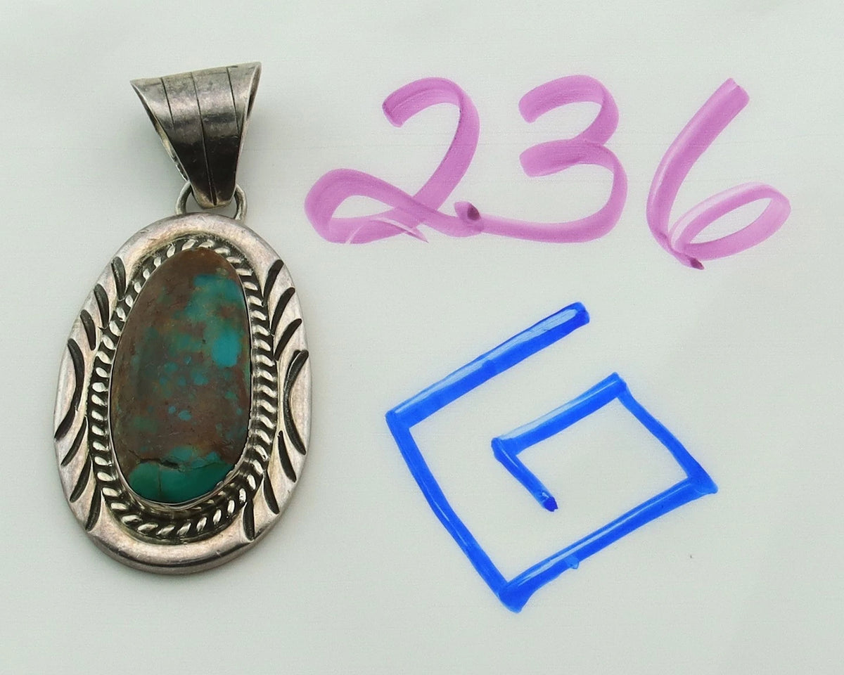 Navajo Pendant 925 Sterling Silver Natural Turquoise Vintage Artist Signed JP