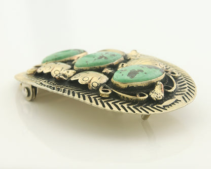 Navajo Concho Belt Buckle .999 Nickel Turquoise Native American 2.0x3.0 in C80s