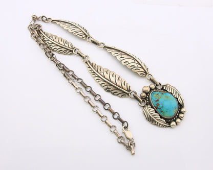 Navajo Necklace Sterling Silver Authentic Turquoise Vintage Signed Sunrise