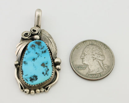 Navajo Pendant 925 Silver Sleeping B Turquoise Signed Justin Morris C.80's