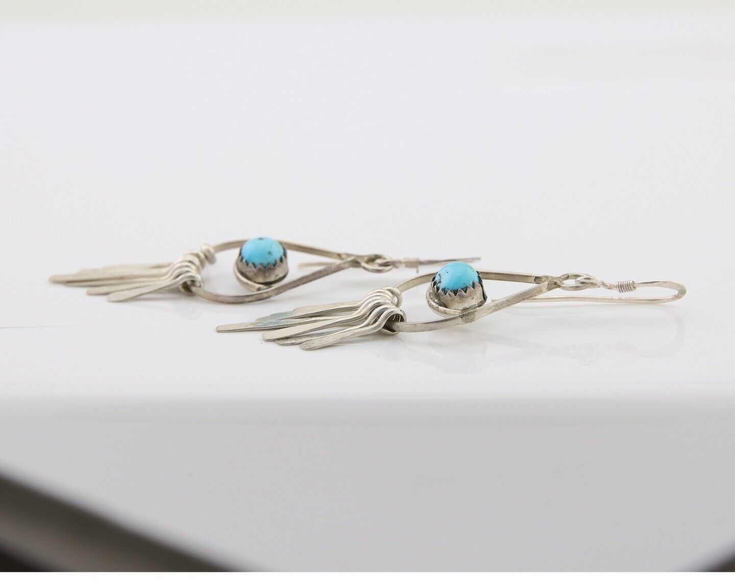 Navajo Dangle Earrings 925 Silver Natural Turquoise Artist Signed JB C.80's