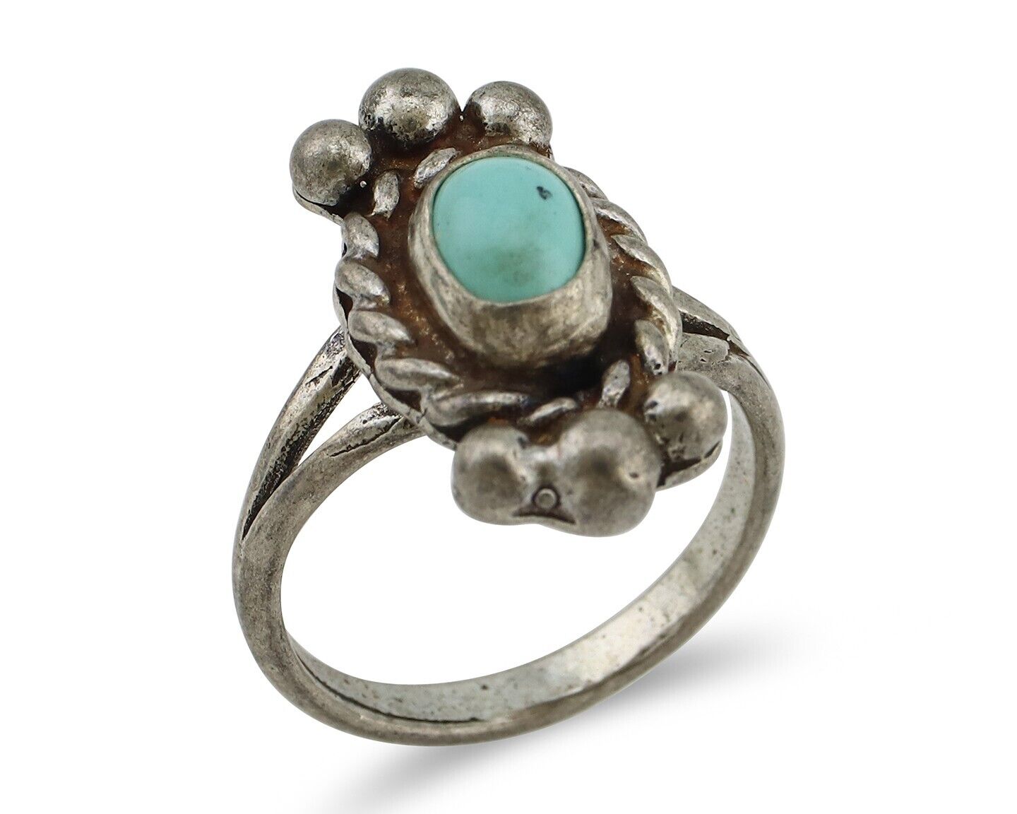 Navajo Ring 925 Silver Natural Blue Turquoise Native American Artist C.1980's