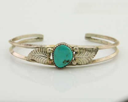 Navajo Cuff Bracelet Blue Turquoise 925 Silver Native Artist Signed BD C.80's