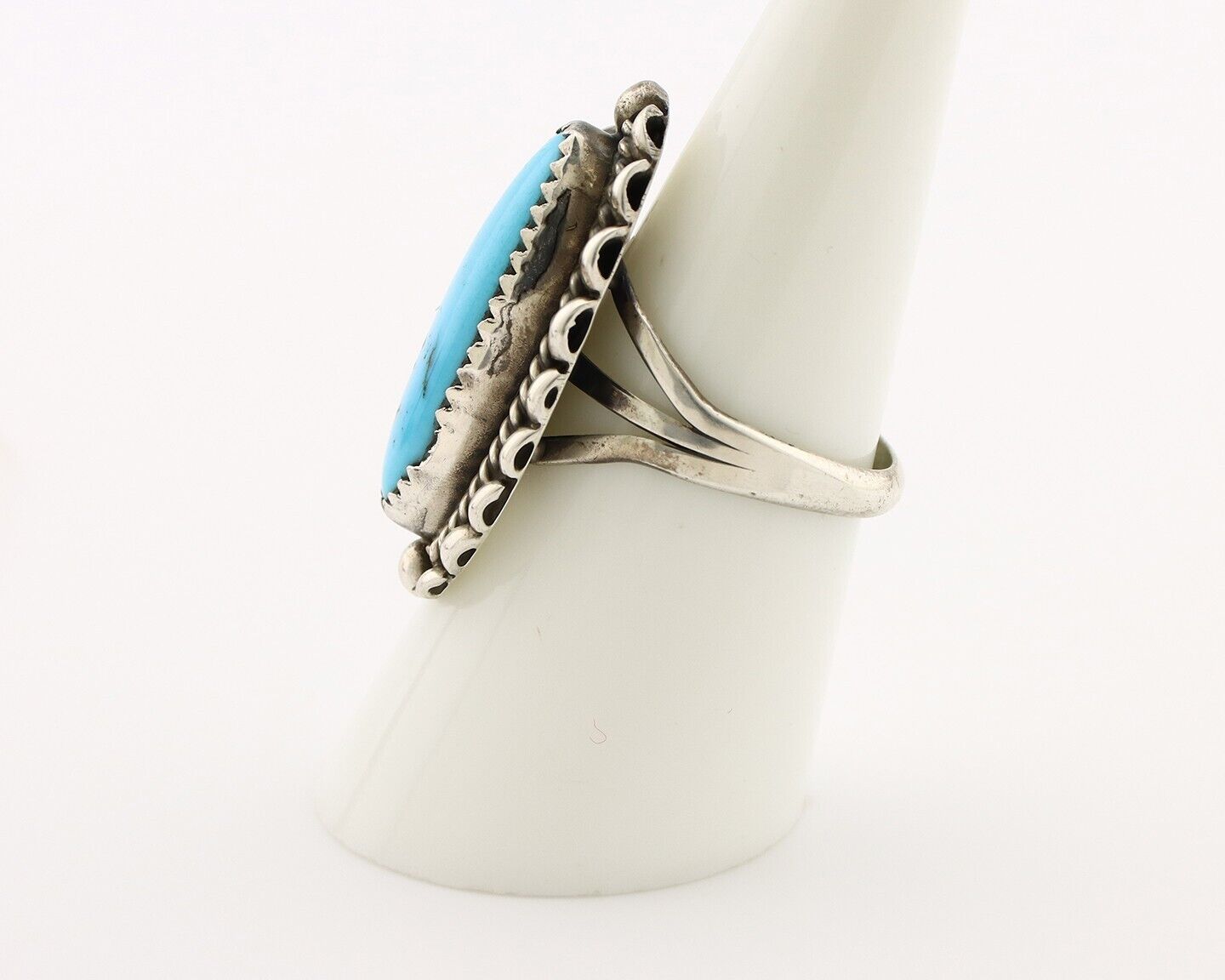 Navajo Ring 925 Silver Sleeping Beauty Turquoise Signed SC C.80's